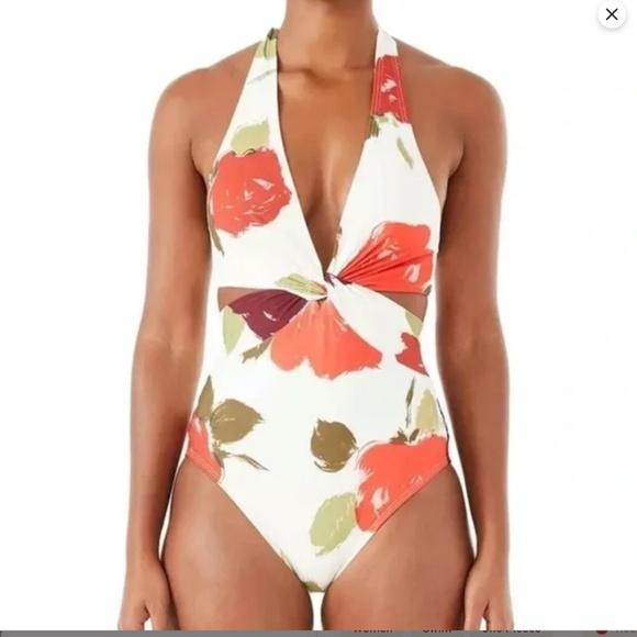 Kate Spade Just Rosy Floral Knotted Halter One Piece Swimsuit size M NWT! - Picture 2 of 11